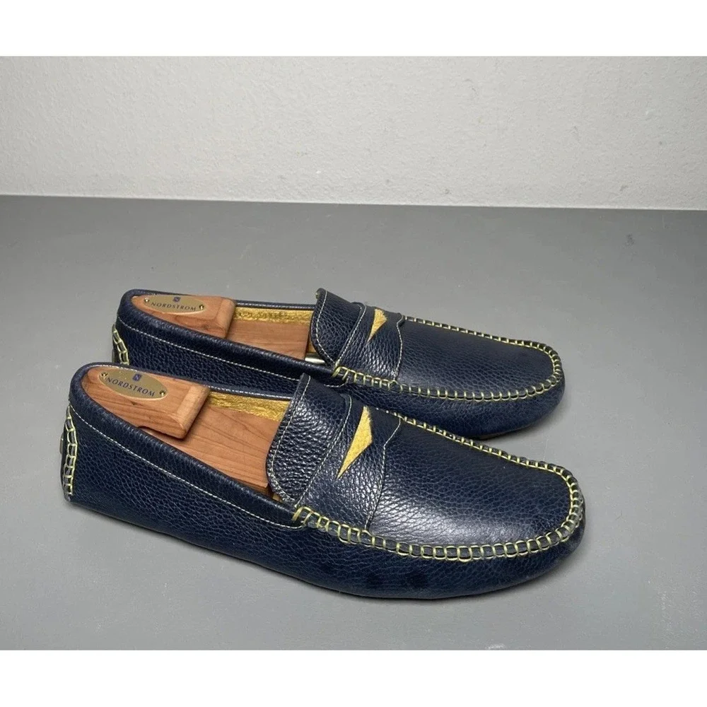 DONALD J PLINER DRIVING SHOES MENS NAVY BLUE STITCHING VINISP MOCCASIN SIZE 11